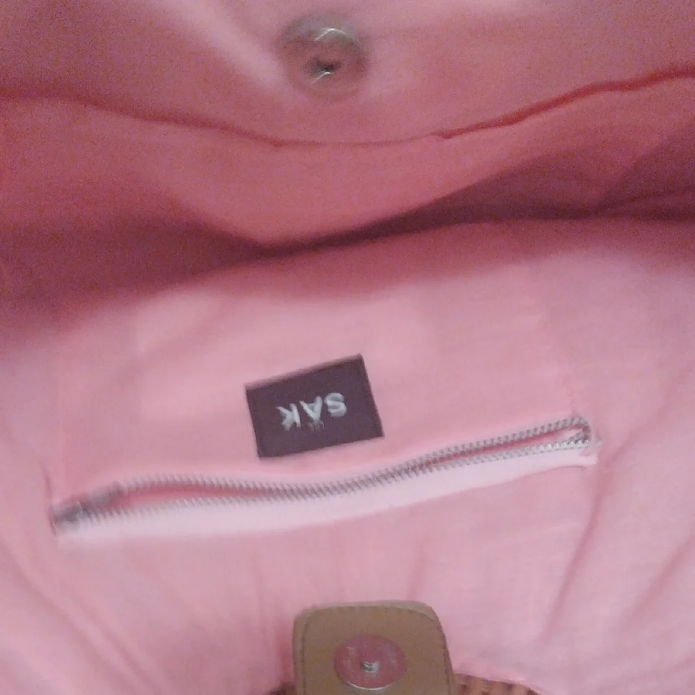 The Sak Pink and Brown Woven Tote with Bamboo Handles